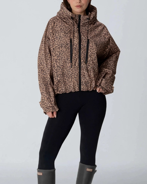 Women's leopard jacket side view — outerwear — Margot Cropped Hooded Rain Jacket — Sonverdano